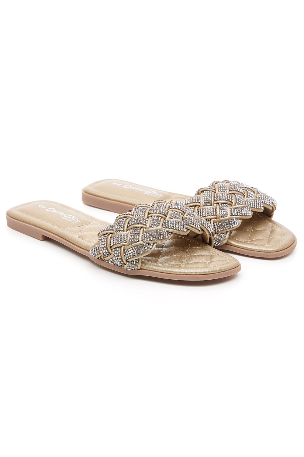 Comfort Plus – Diamante Weave Front Band Flat Sandals