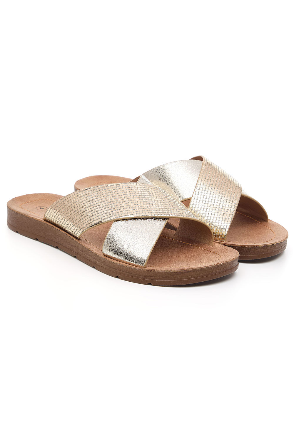 Metallic Cross Over Design Sandals