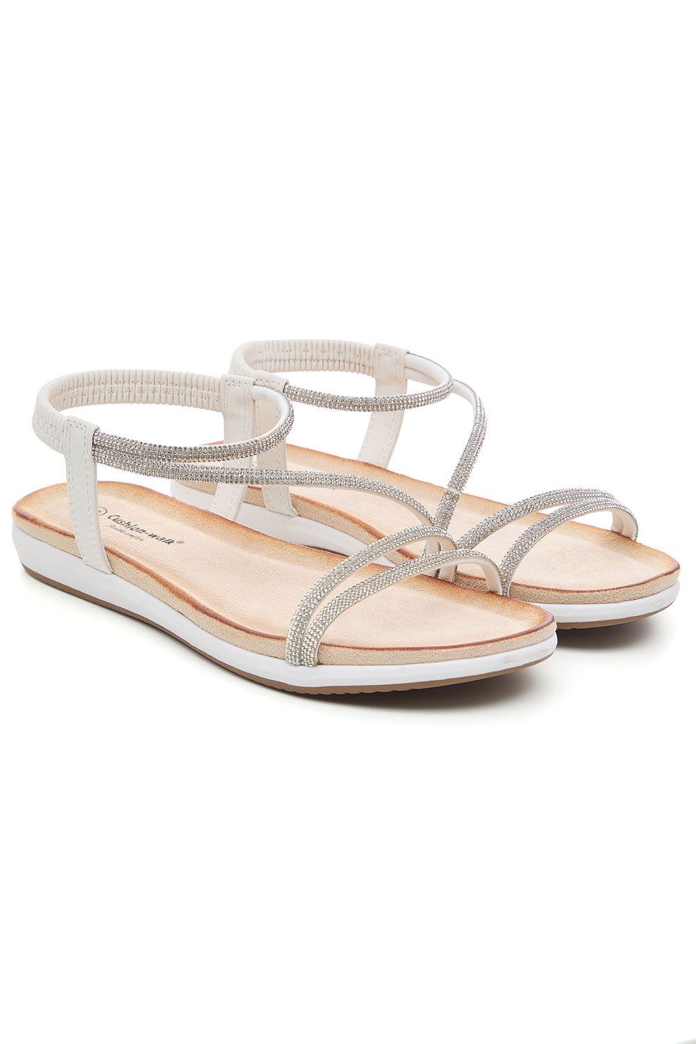 Diamante Strap Elasticated Back Sandals