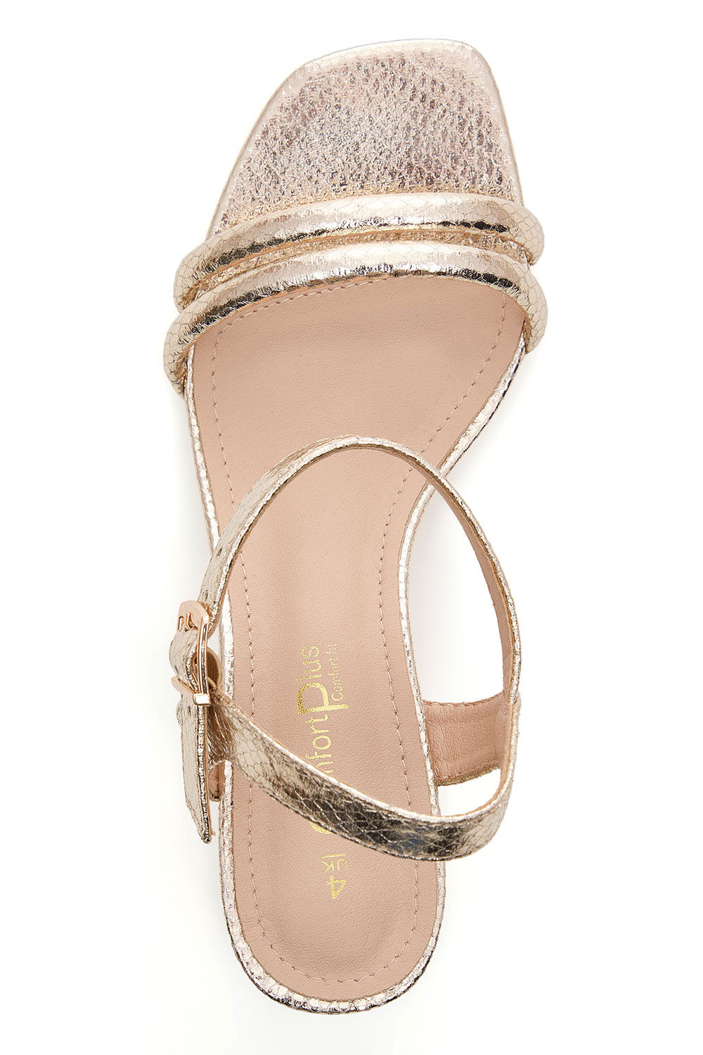 Metallic Snake Textured Block Heels with Ankle Strap