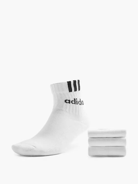 adidas 3 Streifen Linear 3er Pack Crew Socken in weiß