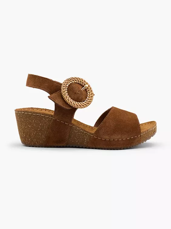 5th Avenue Leder Keilsandalette in cognac