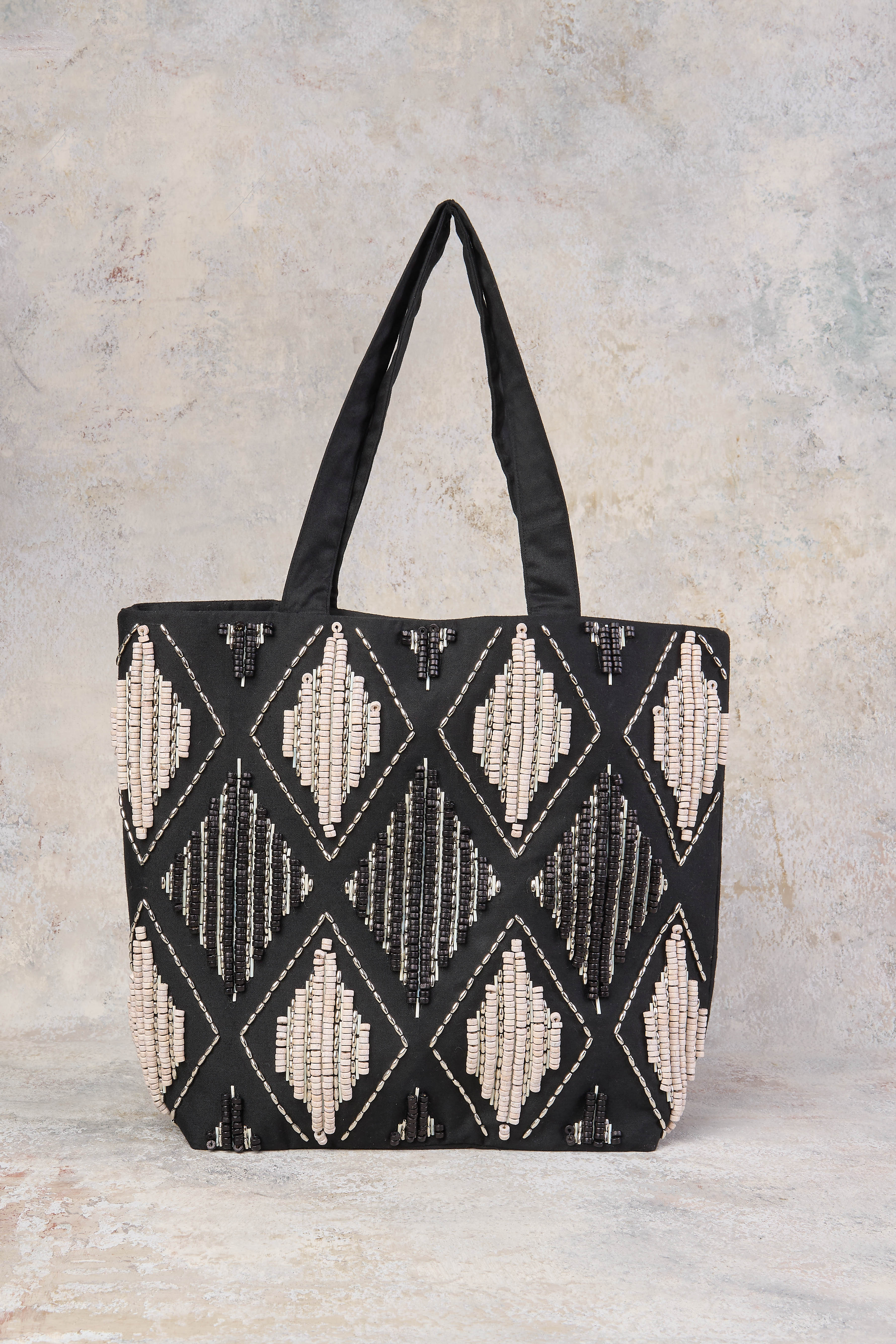 Bailey Beaded Tote Bag - Black