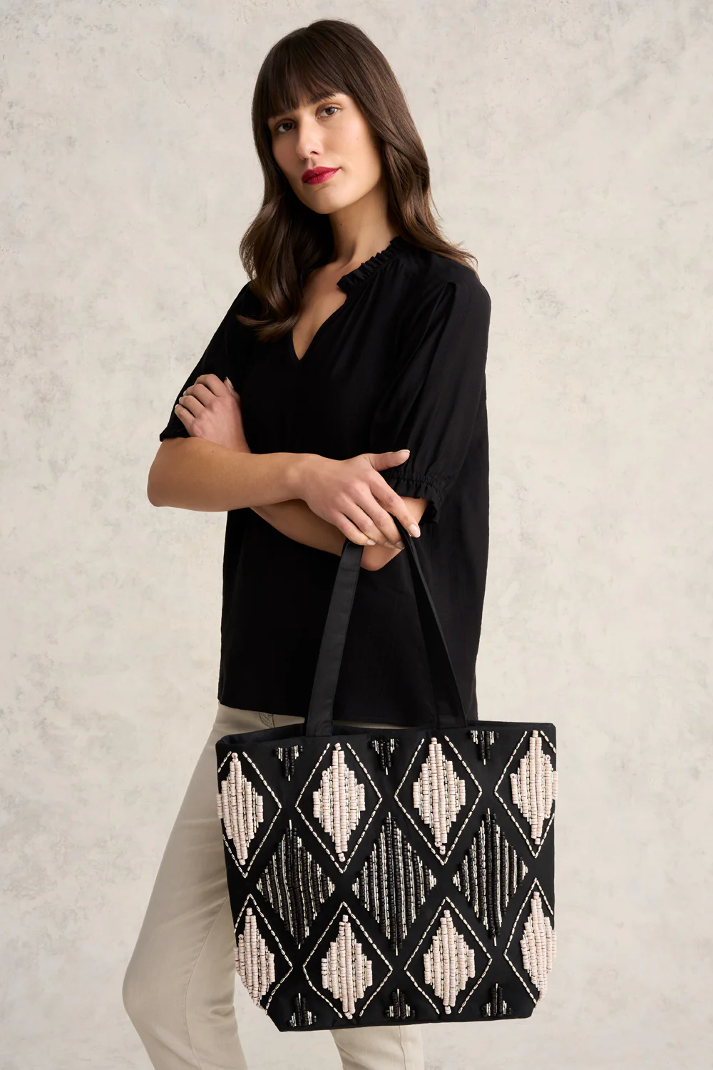 Bailey Beaded Tote Bag - Black