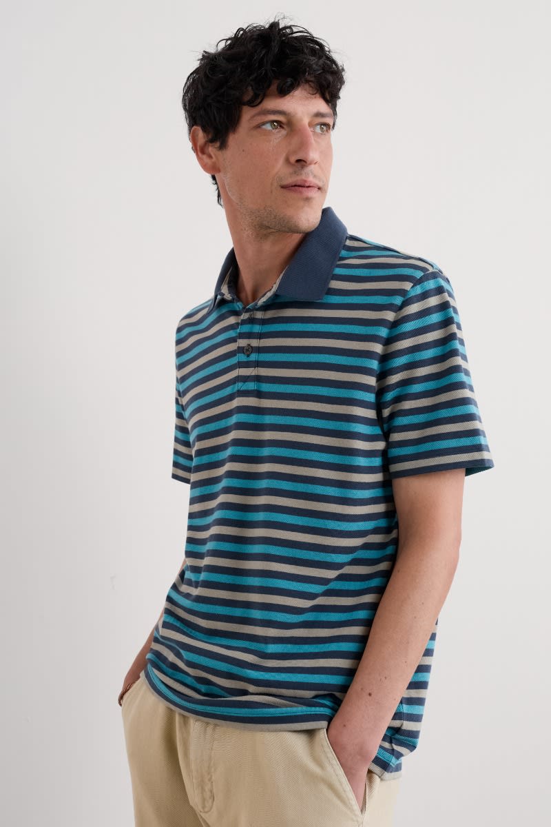 Men's Ballan Stripe Polo in GOTS-Certified Organic Cotton Jersey