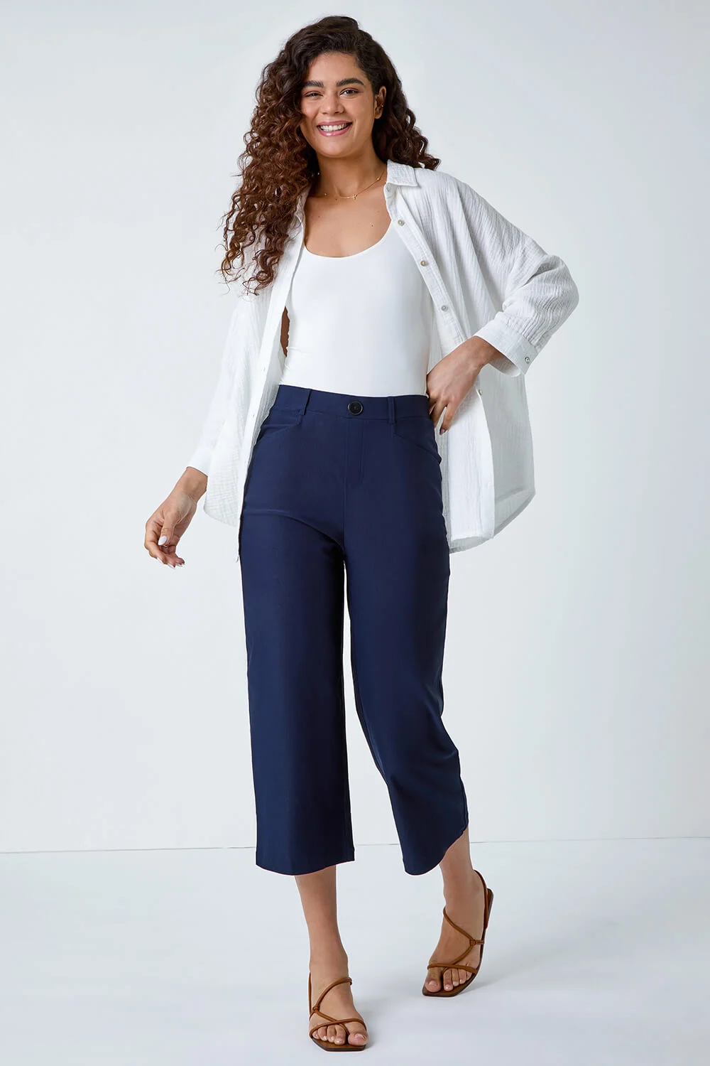 Navy Cropped Stretch Culotte