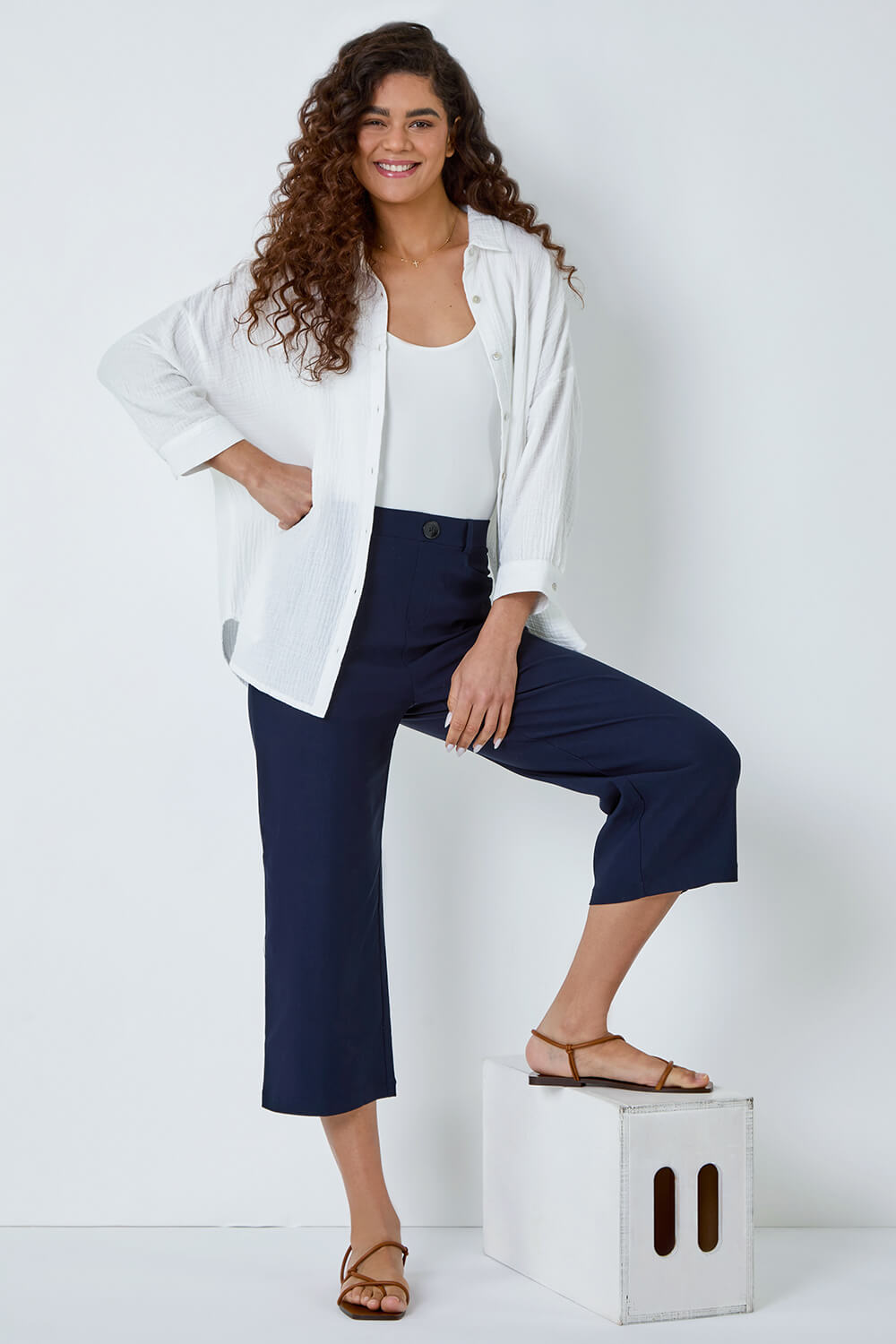 Navy Cropped Stretch Culotte