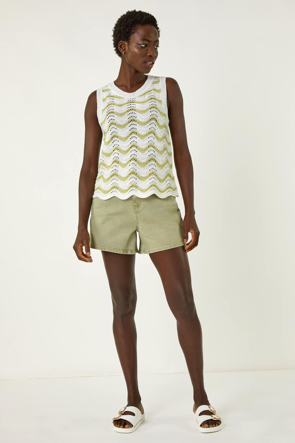 Ivory Scallop Wave Knit Vest
