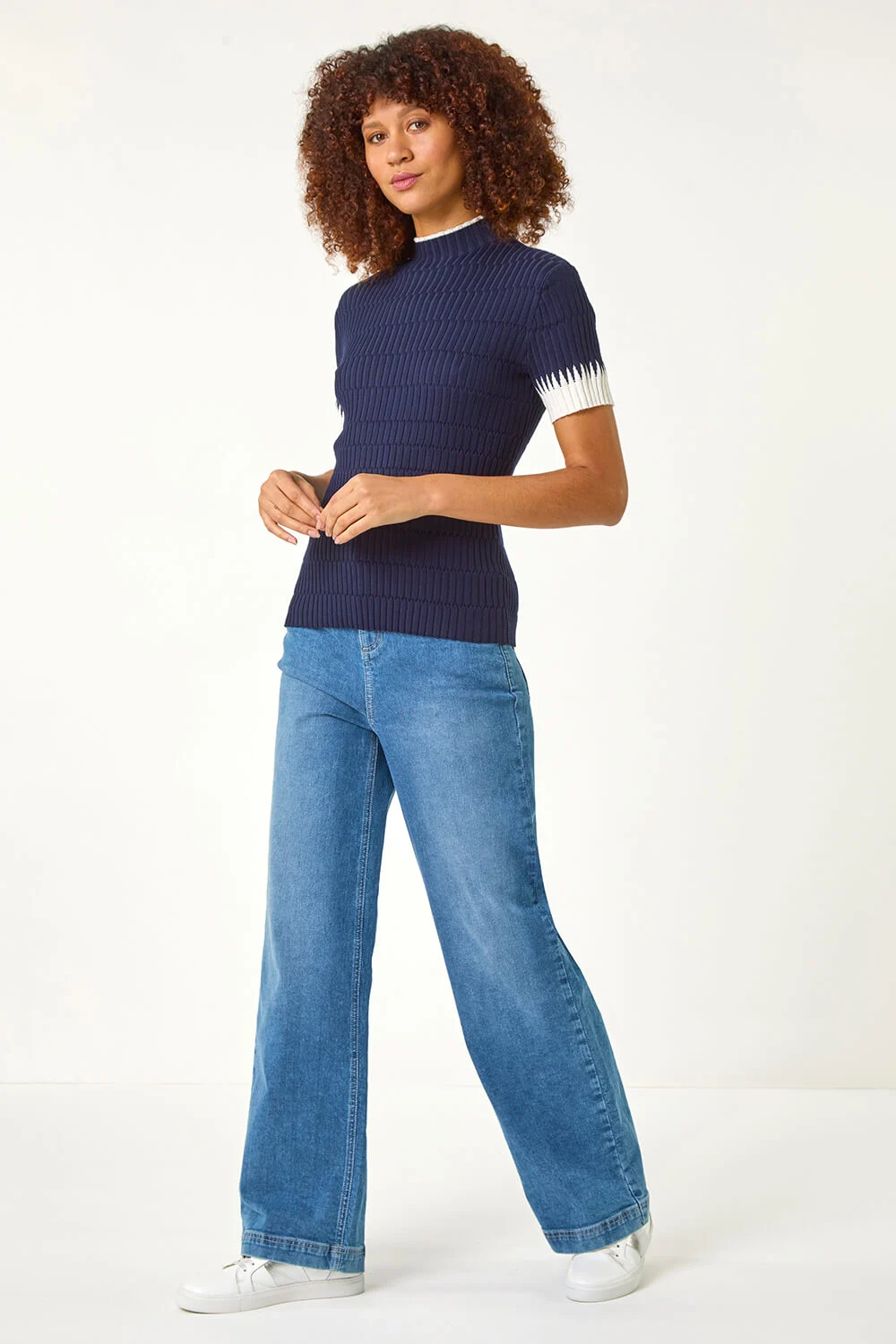 Navy Ribbed Contrast Knit