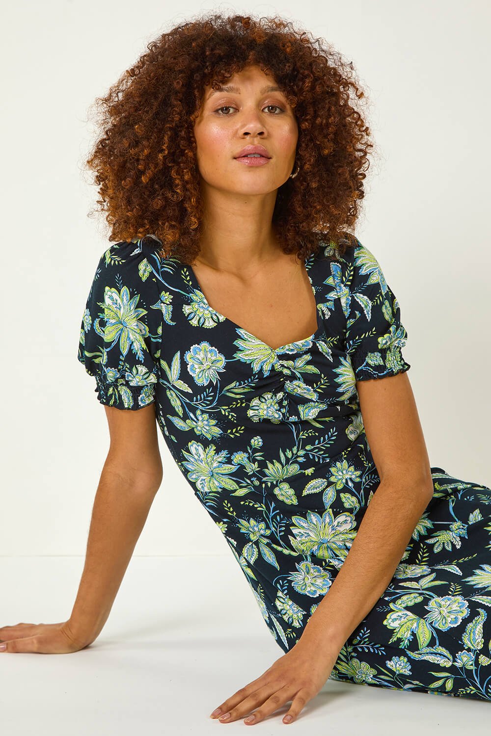 Lime Floral Sweetheart Dress