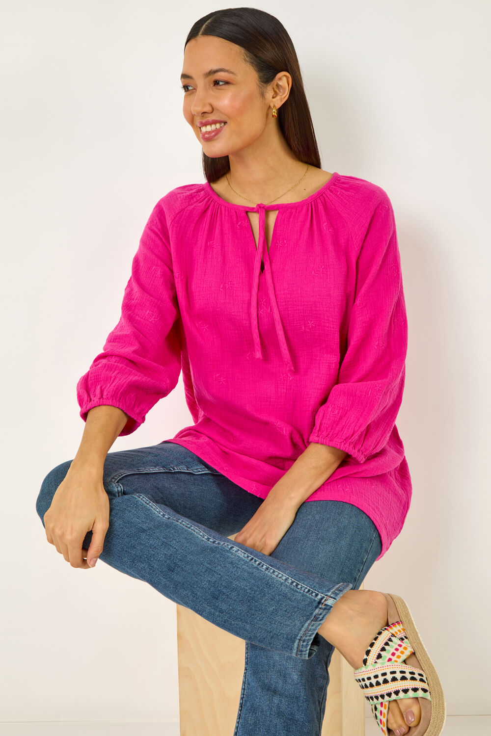 Cerise Tie Neck Tunic Top