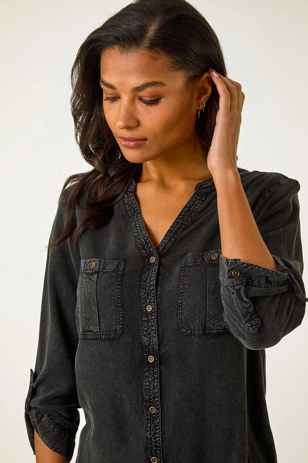 Black Buttoned Pocket Shirt