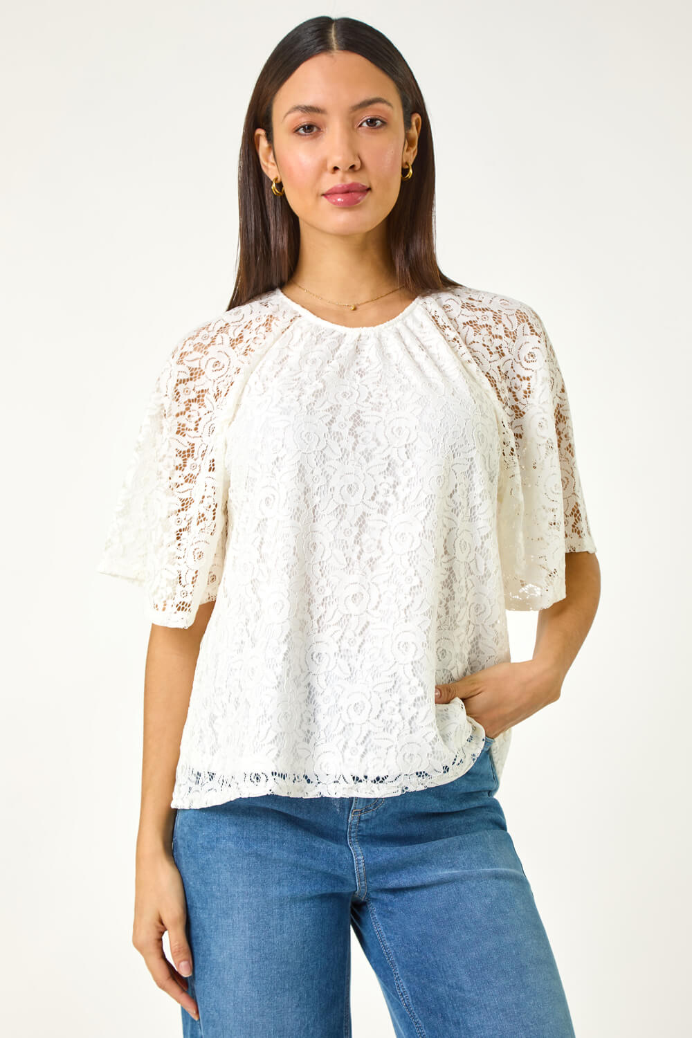 Ivory Lace Angel Sleeve Top