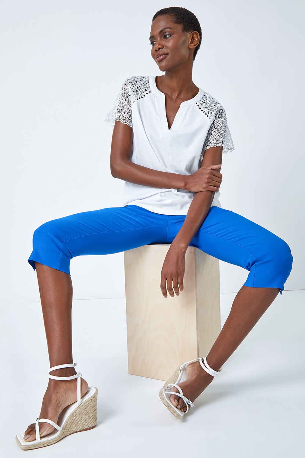 Blue Cropped Stretch Trouser