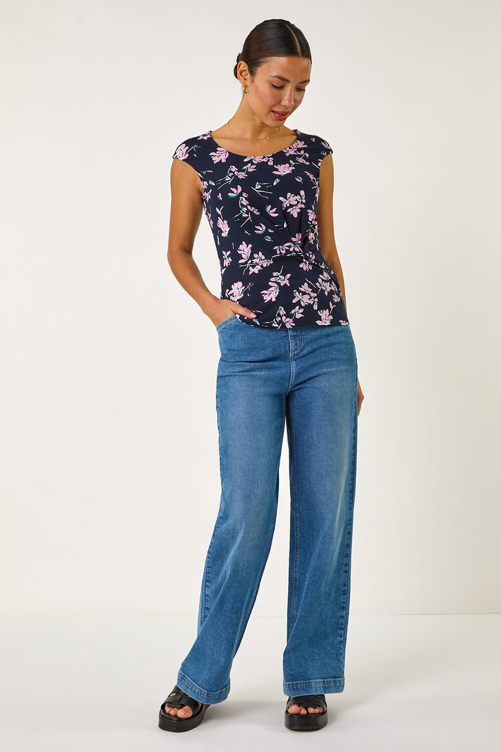 Pink Floral Twist Front Top