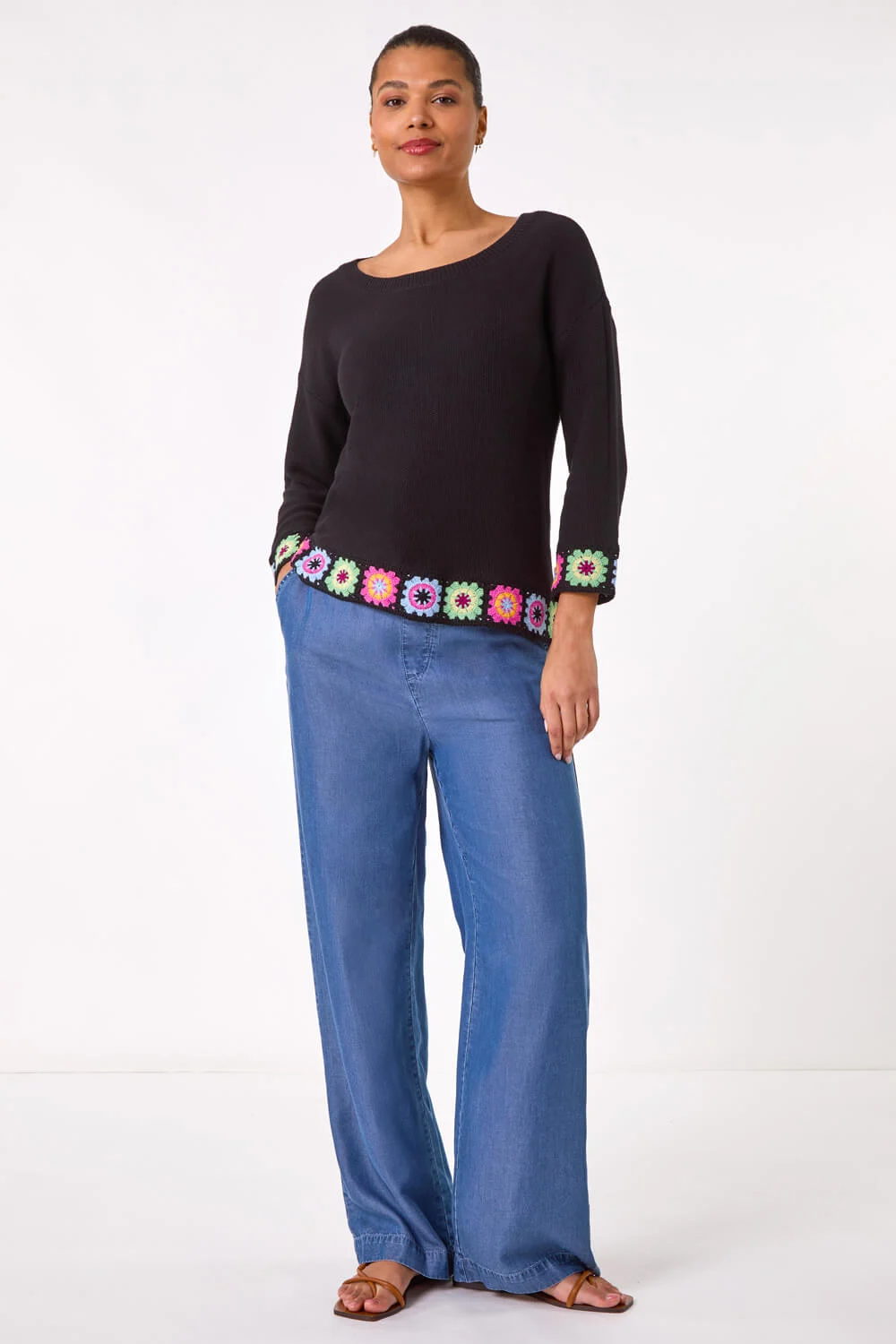 Black Crochet Hem Jumper
