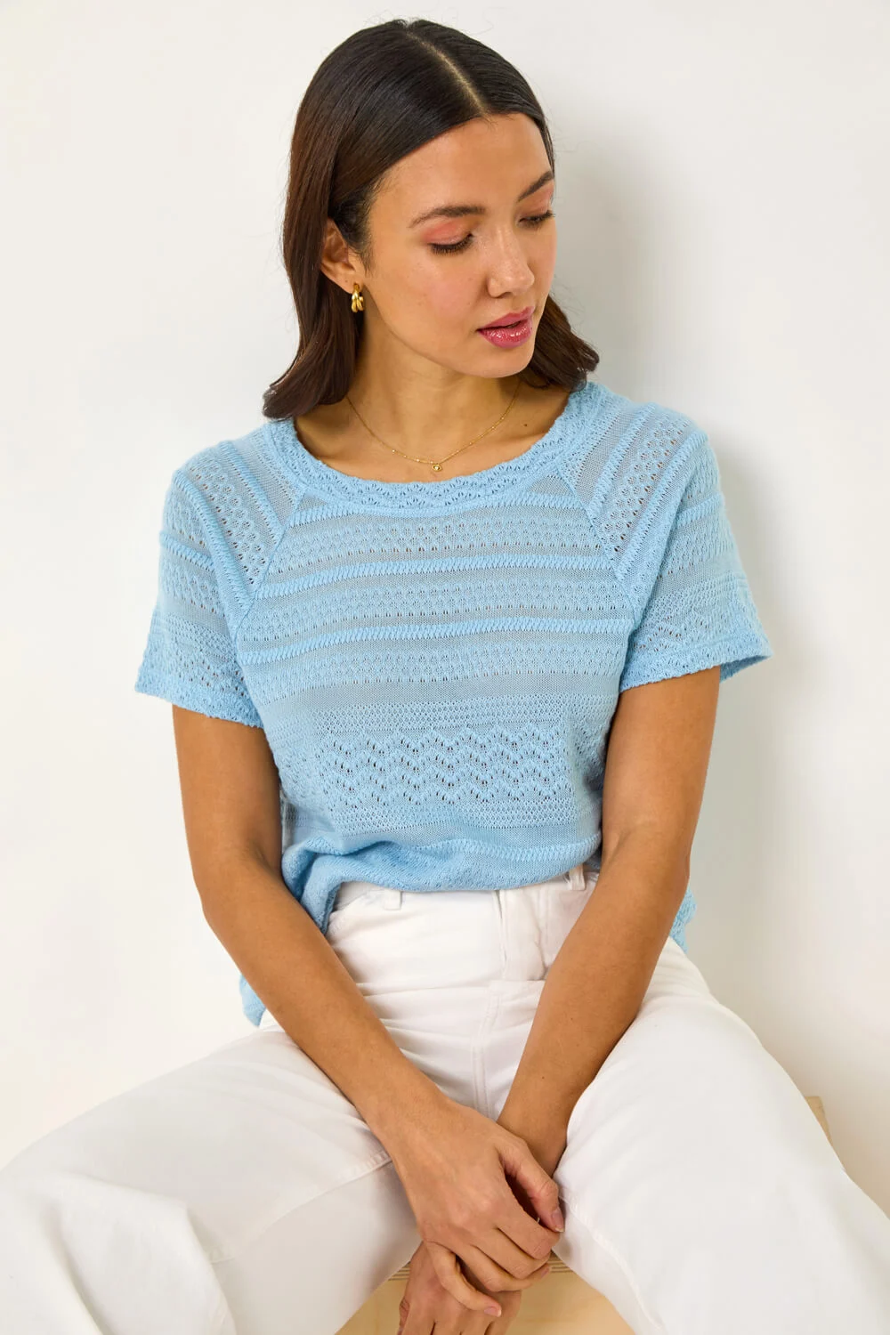 Blue Crochet Knit Top