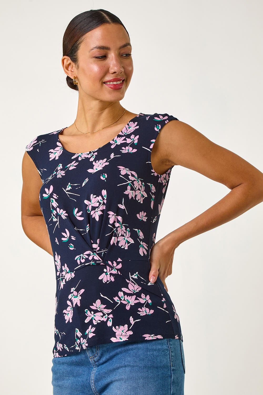 Pink Floral Twist Front Top