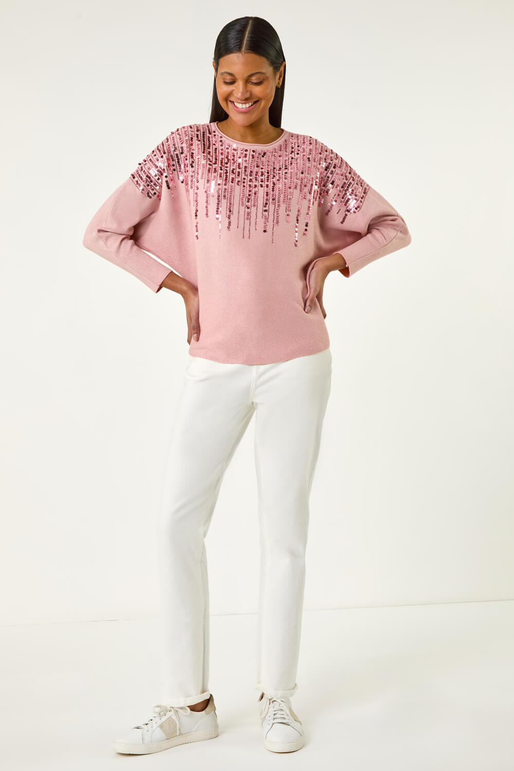 Pink Sequin Drop Knit Jumper