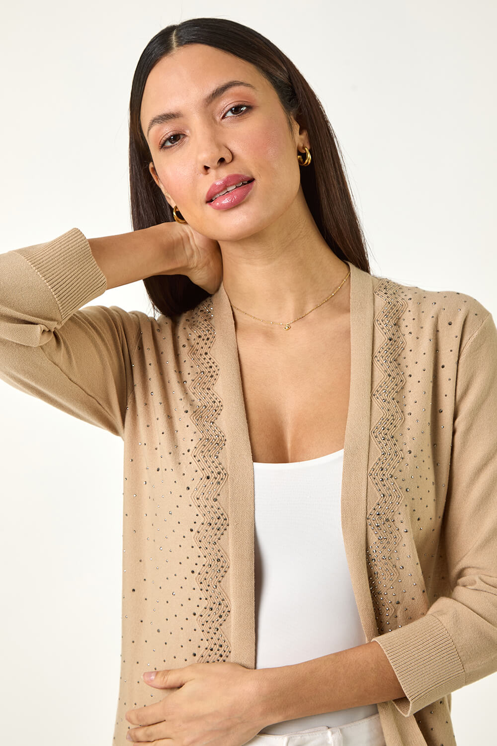 Beige Sparkle Hotfix Knit Shrug