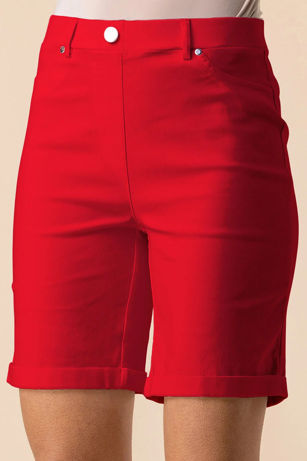 Red Turn Up Stretch Shorts