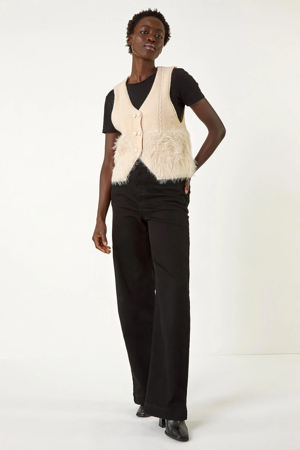 Beige Tassle Faux Fur Gilet