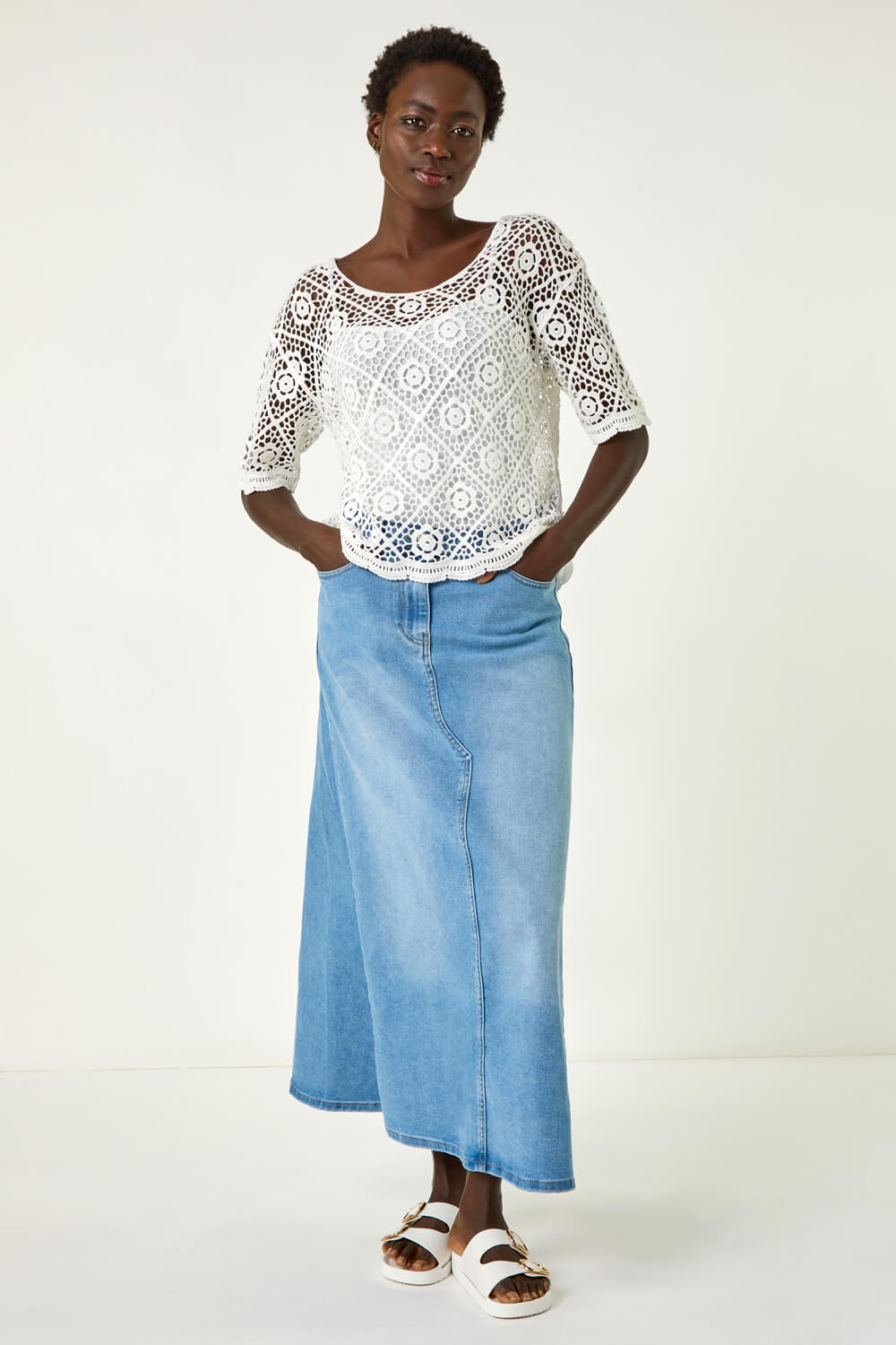 White Cotton Crochet T-Shirt