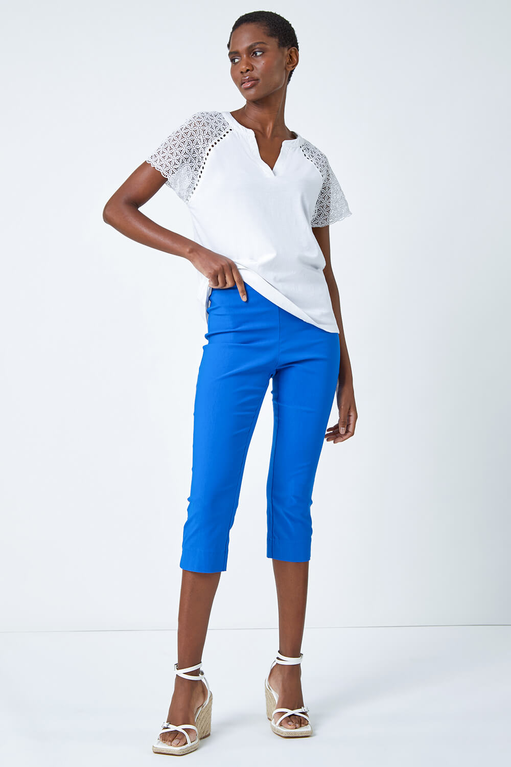 Blue Cropped Stretch Trouser
