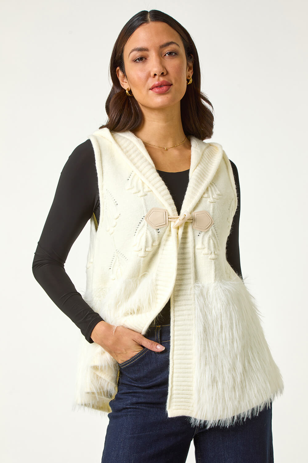 Ivory Faux Fur Knit Gilet