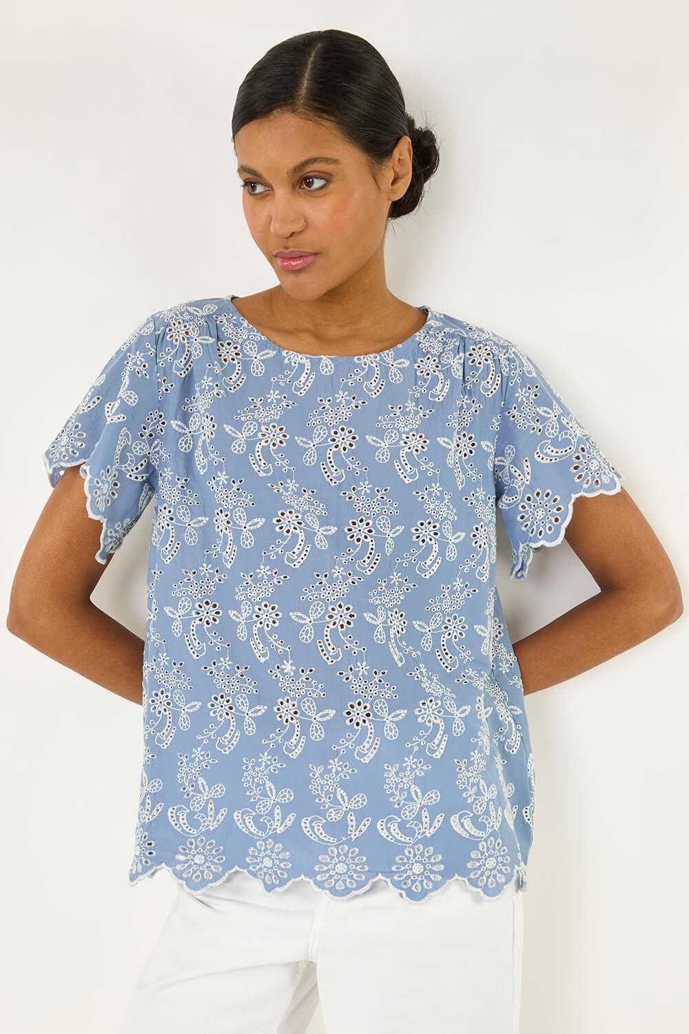 Blue Floral Broidery Top