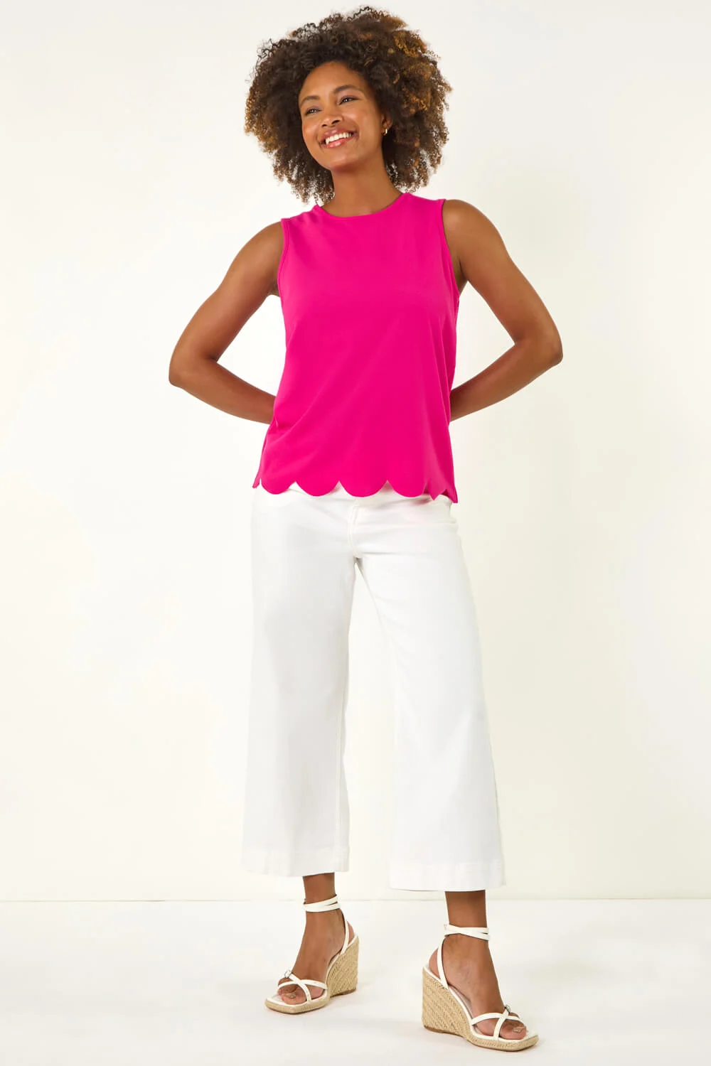 Pink Scalloped Hem Vest Top