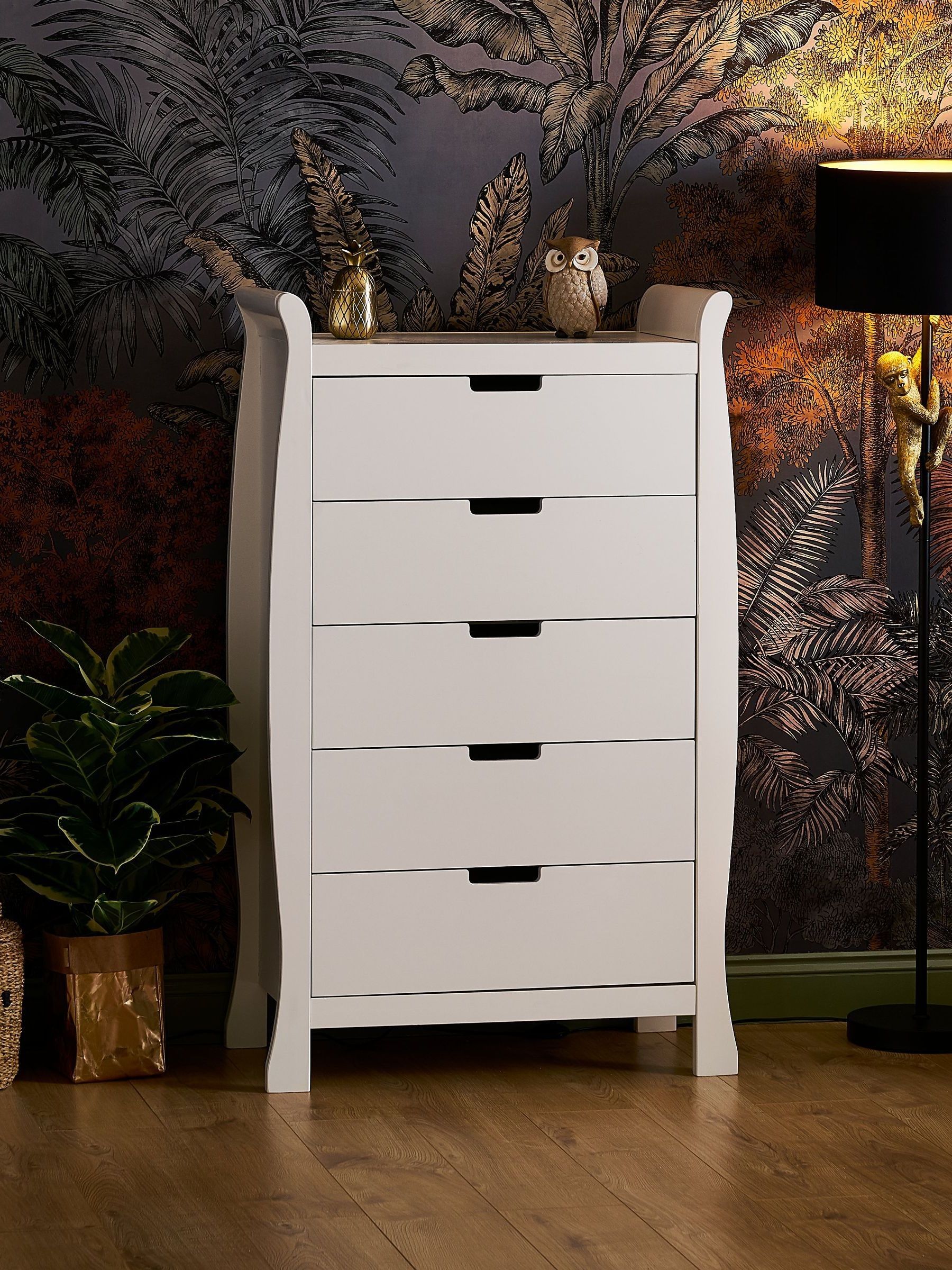 Obaby White Stamford Sleigh Tall Chest of Drawers