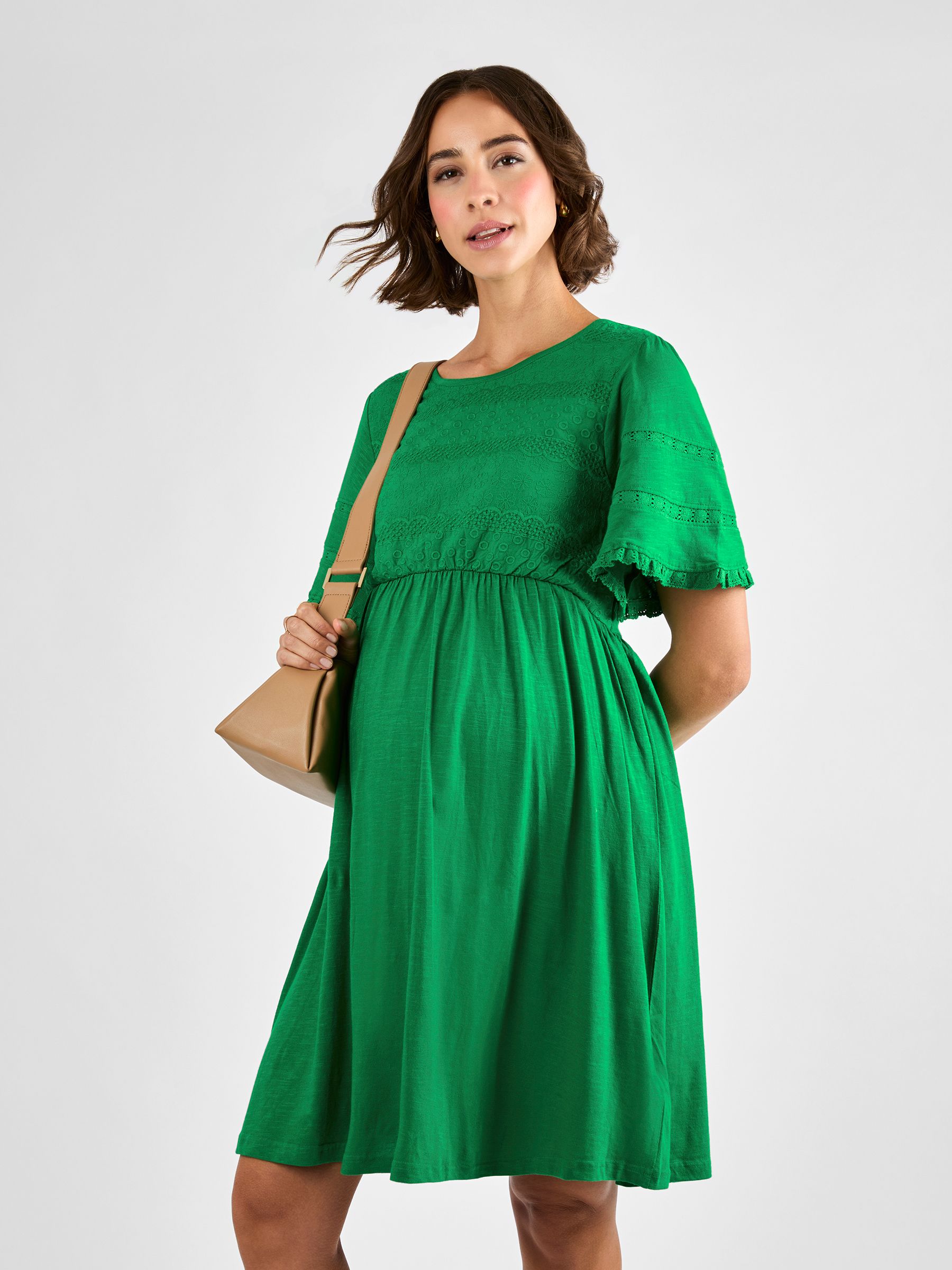 Navy Broderie Maternity Mini Dress