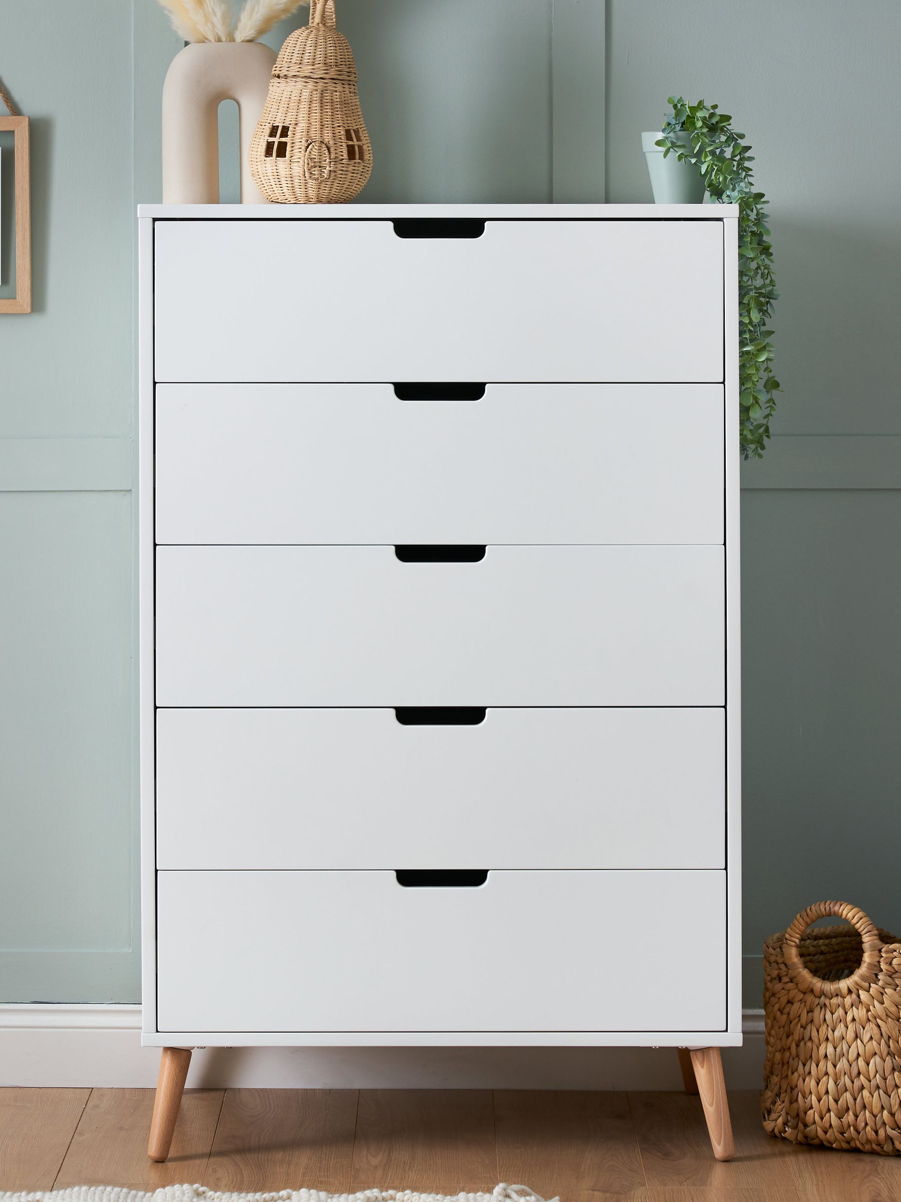 Obaby White/Natural Maya Tall Boy Chest of Drawers