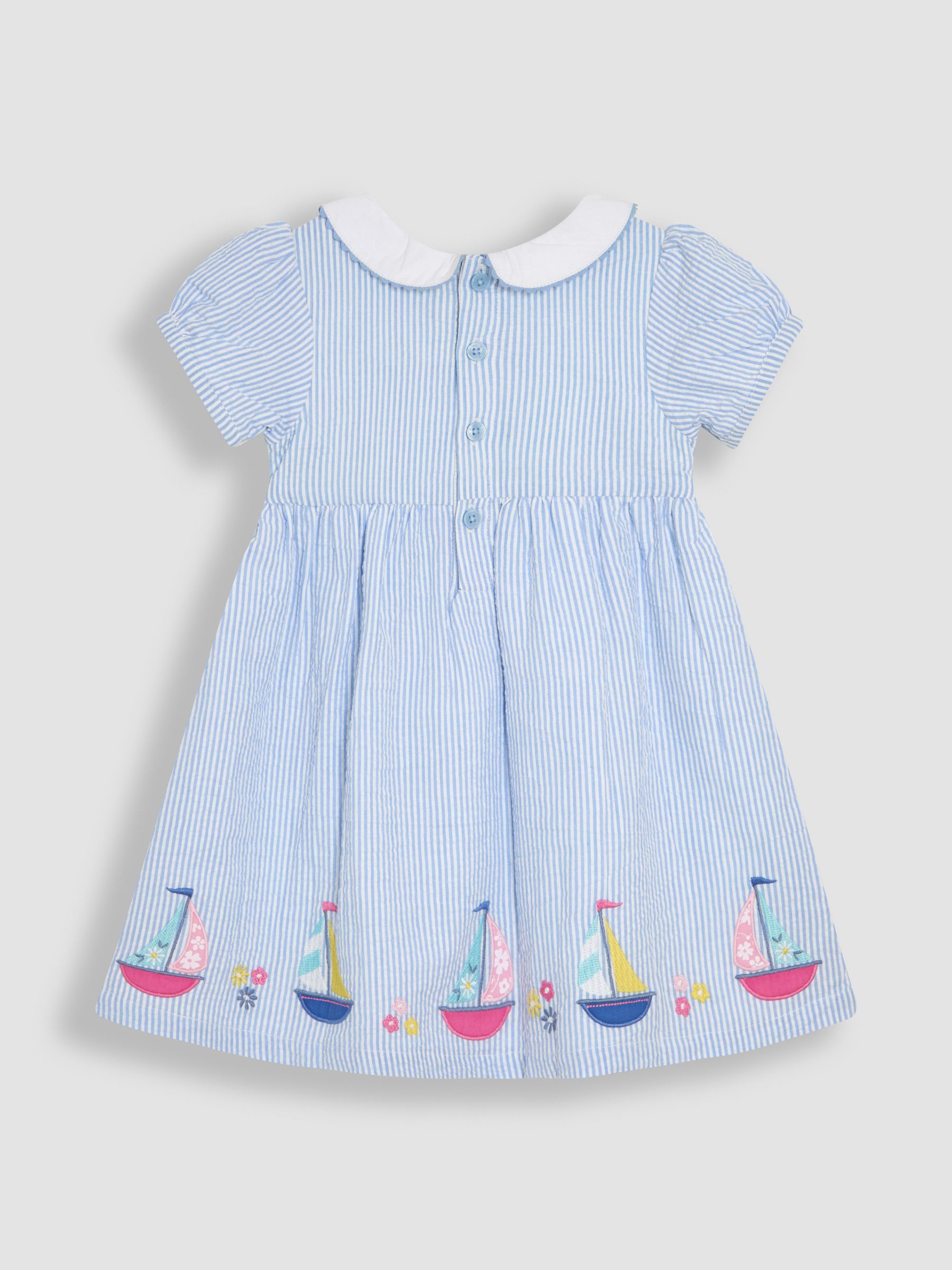 Pink Mouse Seersucker Appliqué Smocked Dress