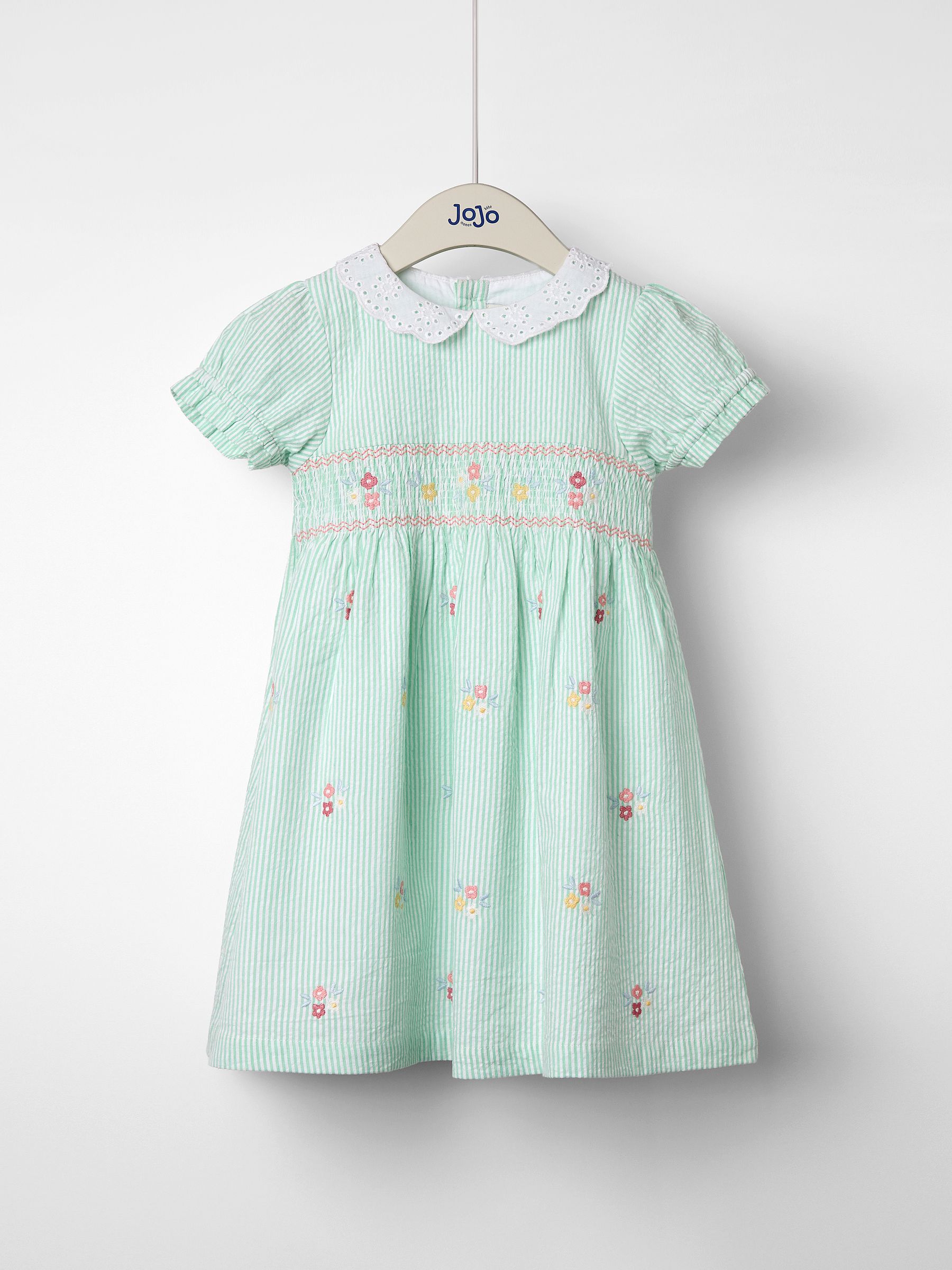 Lilac Purple Floral Seersucker Embroidered Smocked Dress
