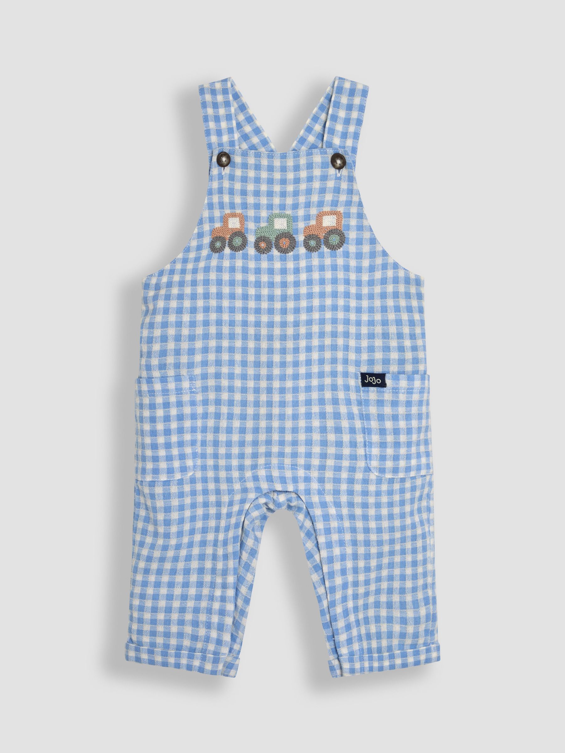 Blue 2-Piece Tractor Gingham Dungarees & T-Shirt Set