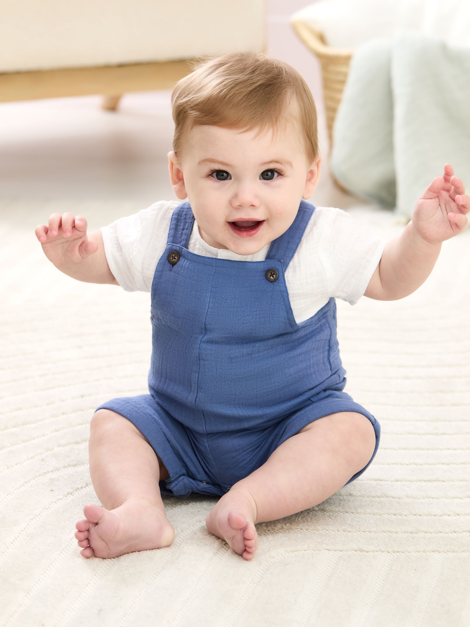 Blue 2-Piece Cheesecloth Dungarees & Bodysuit Set