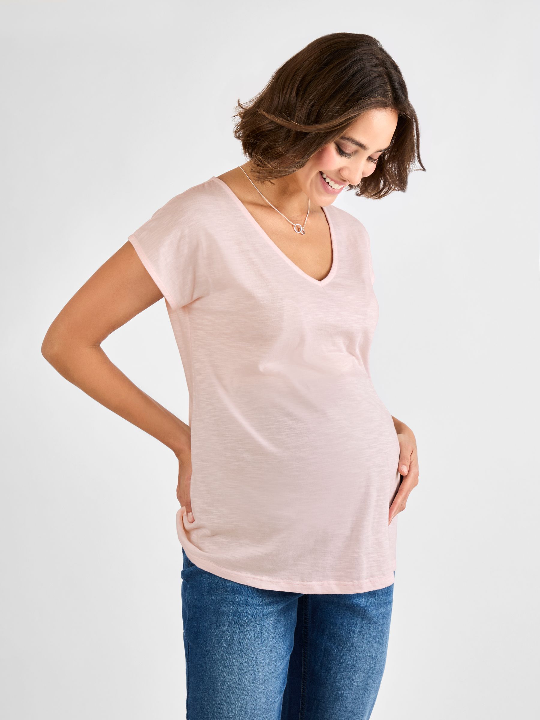 Pink V-Neck Maternity Cotton T-Shirt