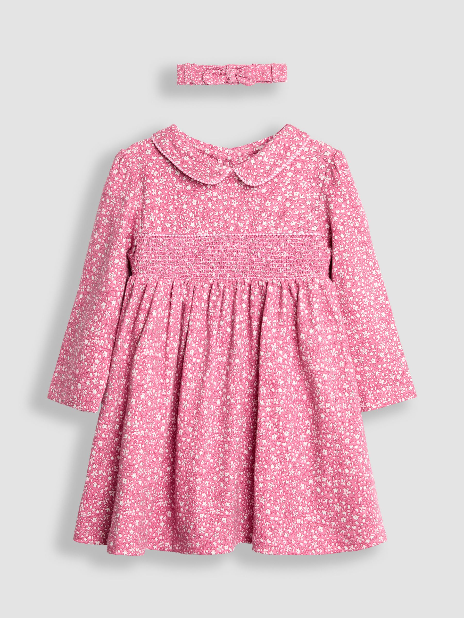 Pink Ditsy Floral Smocked Peter Pan Dress