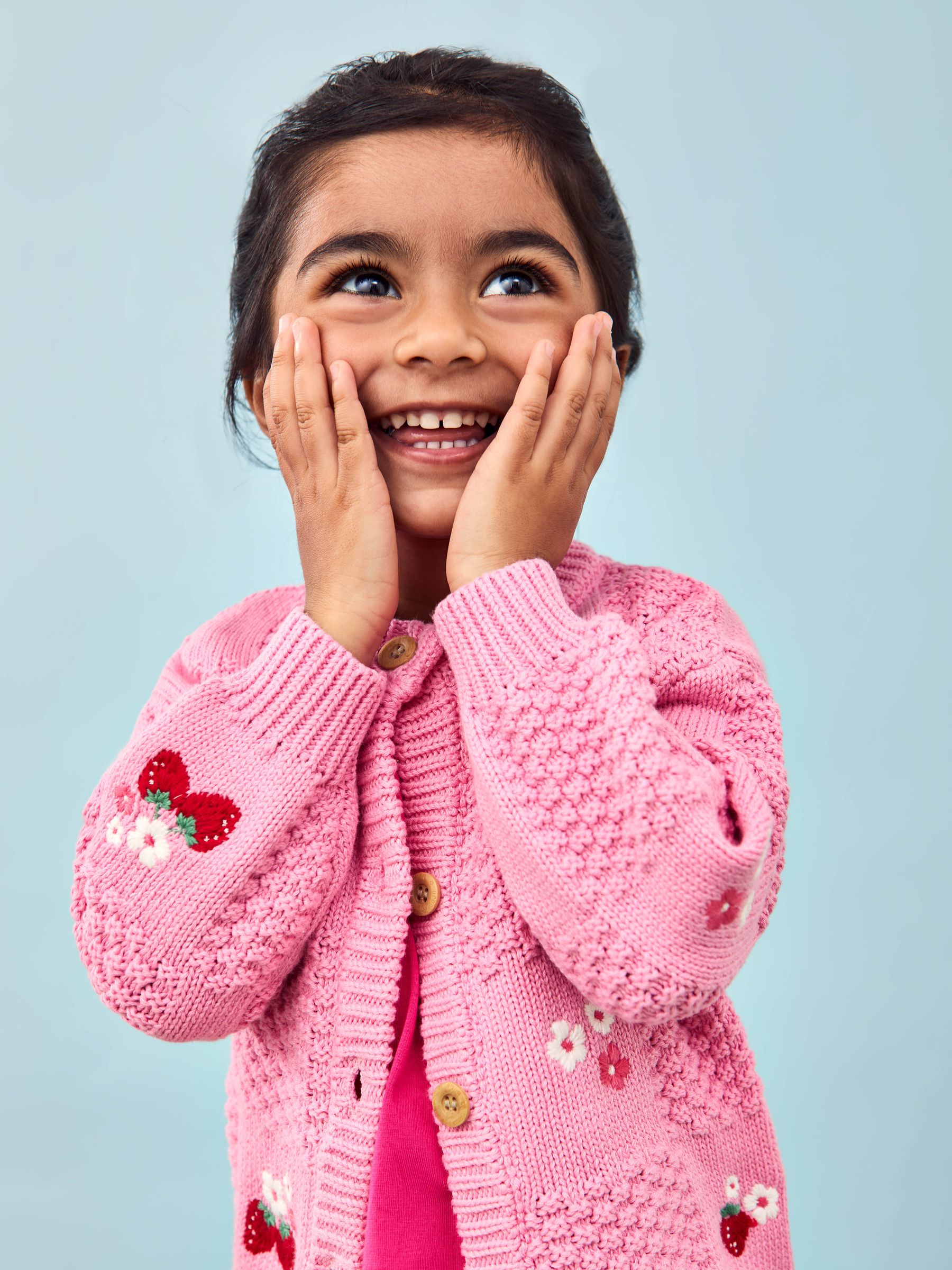 Pink Strawberry Embroidered 100% Cotton Cardigan