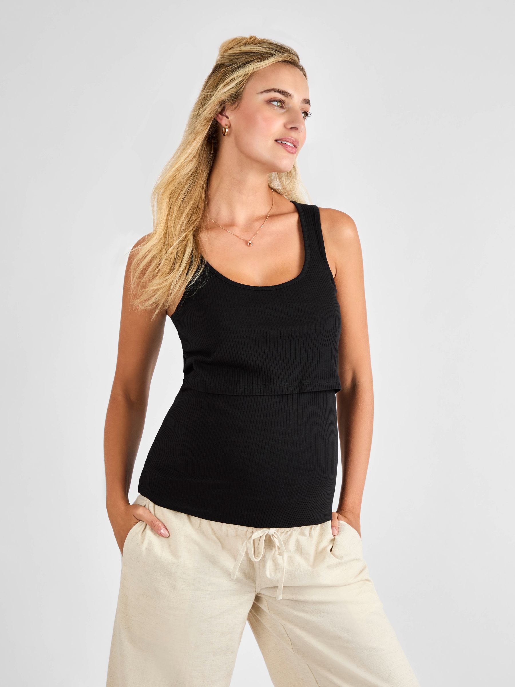 Black Cream Stripe Ribbed Maternity & Nursing Vest