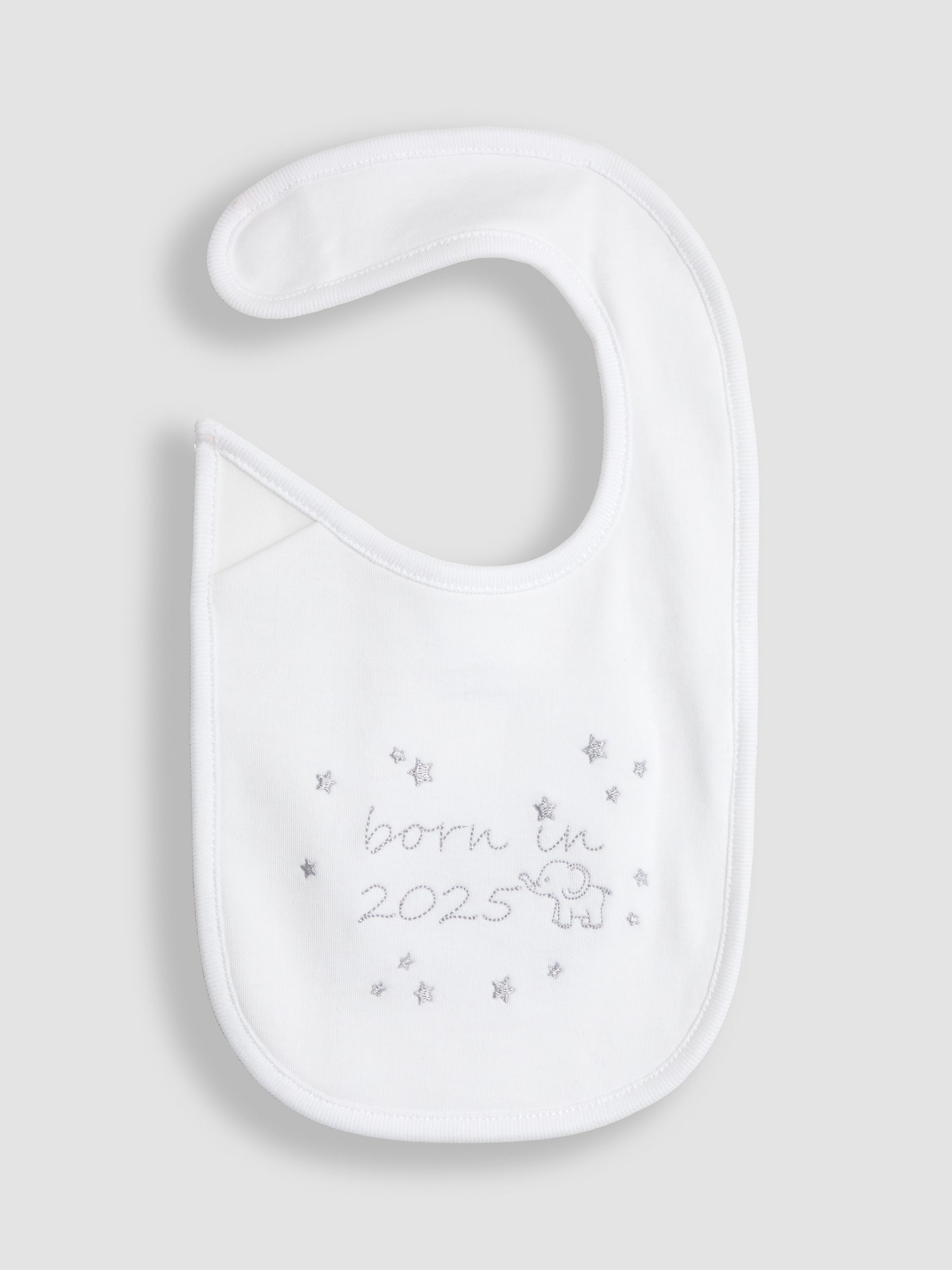 White Born In 2025 Embroidered Bib