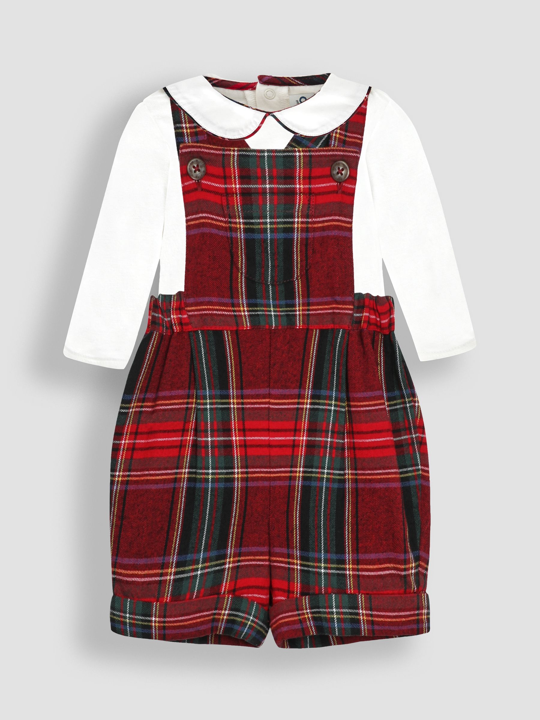 Red Tartan Dungarees & Body Set