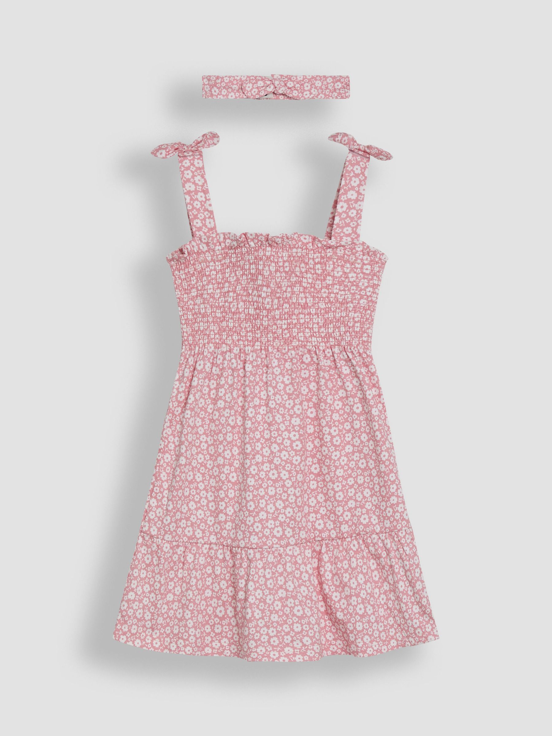 Pink Floral Smocked Pretty Sun Dress With Headband
