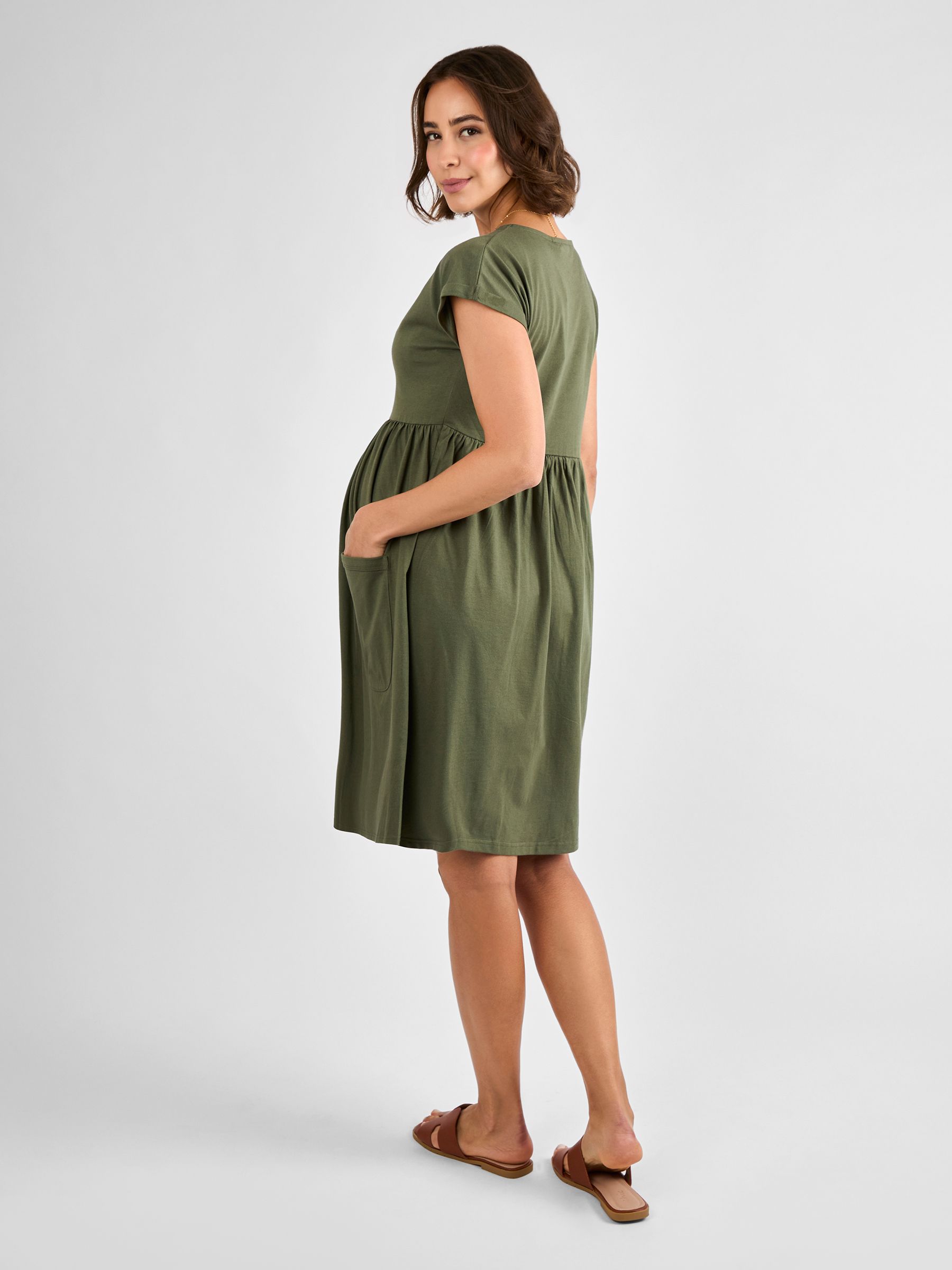 Khaki Pocket Maternity T-Shirt Dress