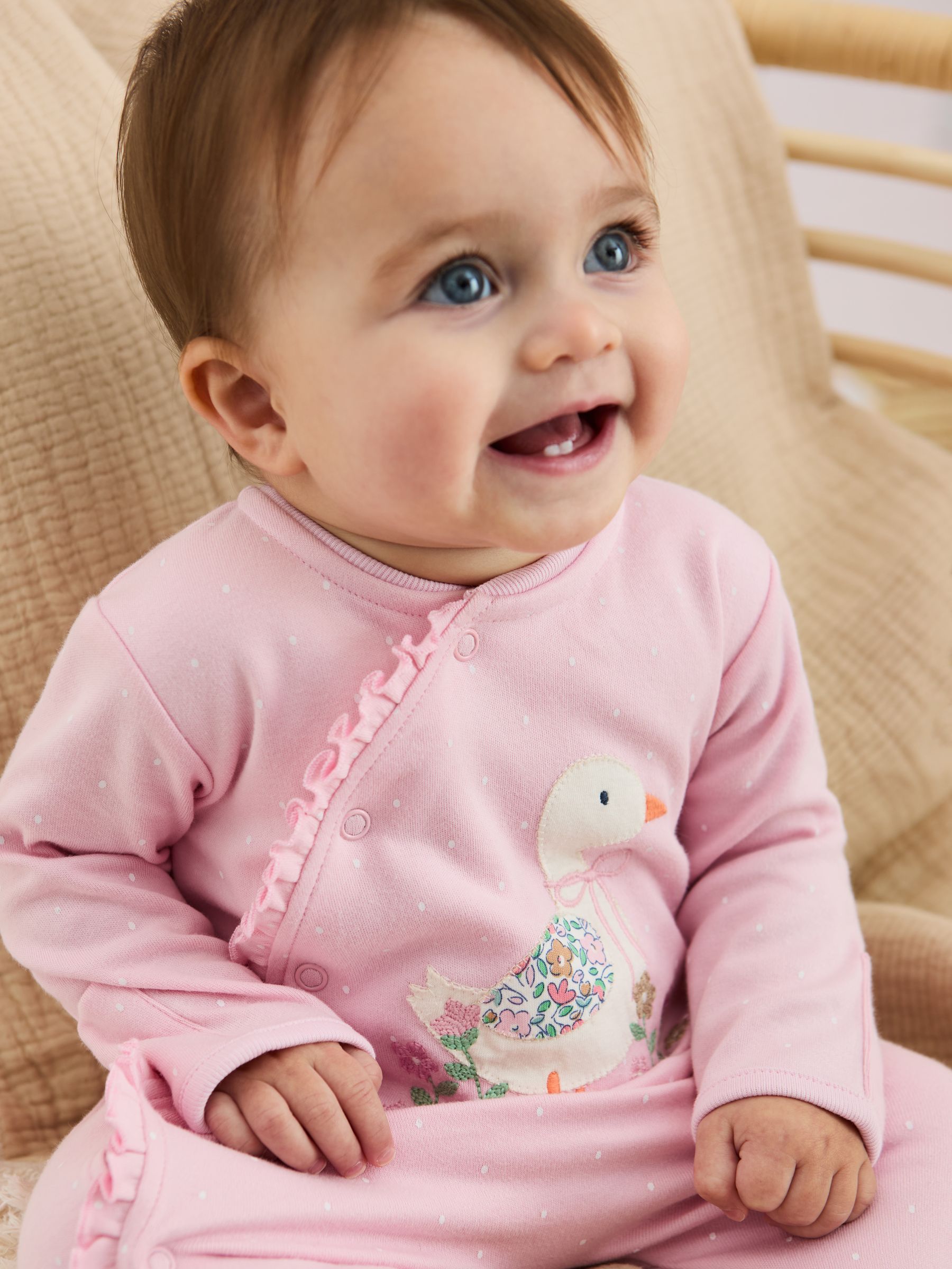 Pink Duck 100% Cotton Footed Appliqué Sleepsuit