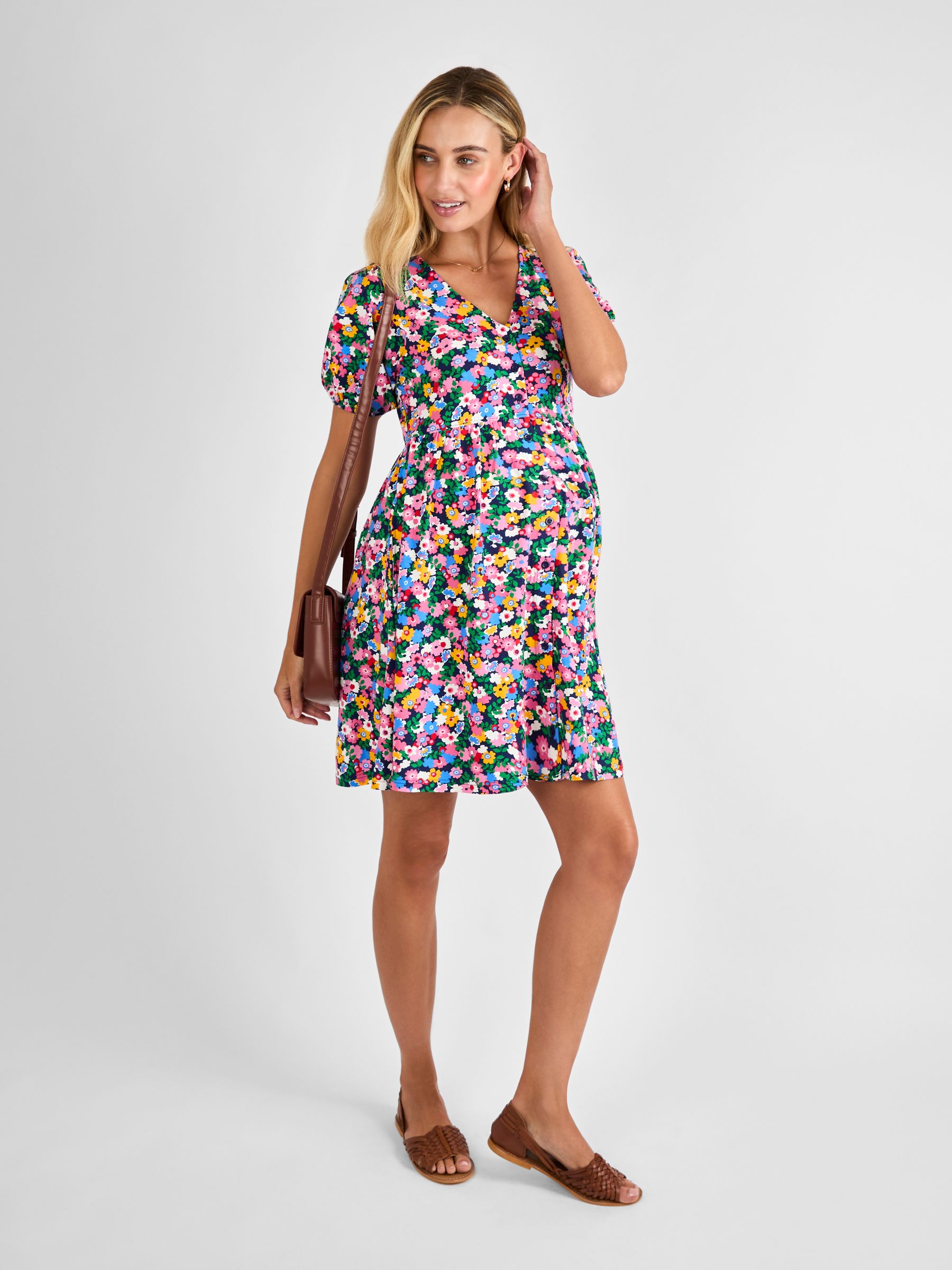 Multi Floral Button Through Maternity Jersey Dress