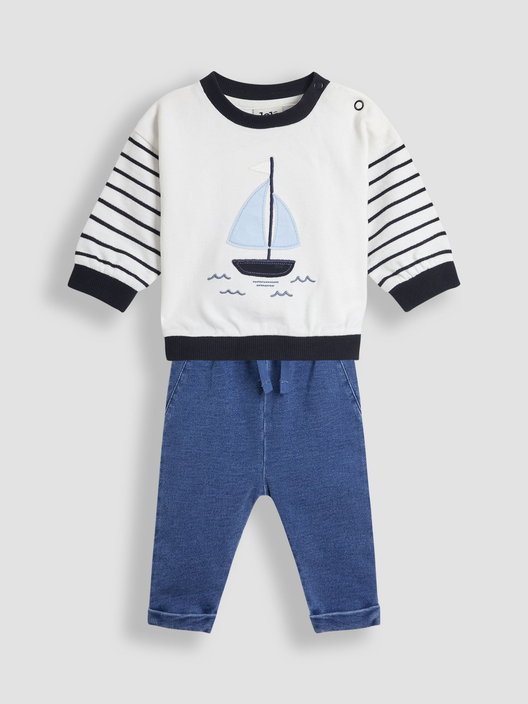 Ecru Organic Cotton Sail Boat Sweatshirt & Joggers Set