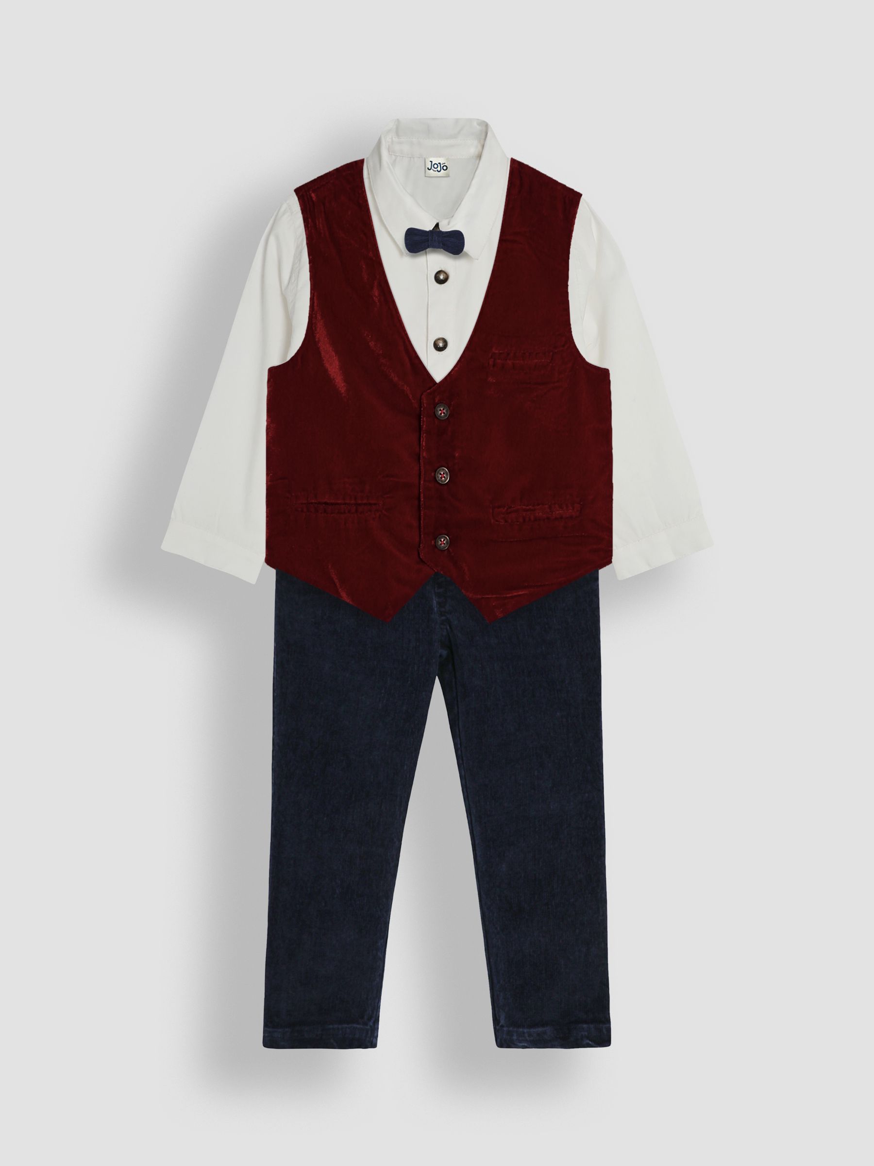 Burgundy Velvet Waistcoat Shirt and Trousers Set